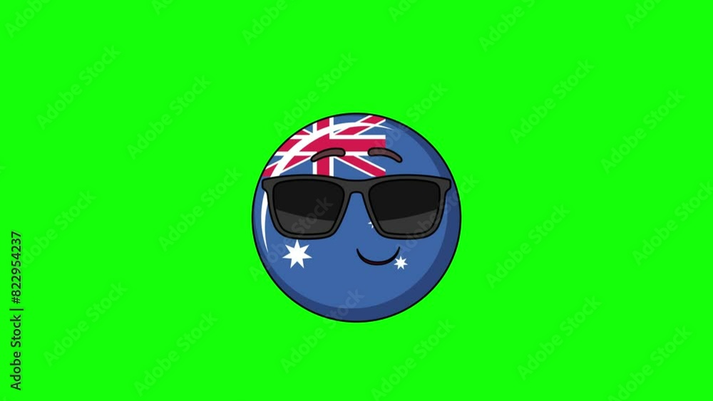 flag of australia emoji cartoon smiling face with sunglasses, emoticon animation flag of australia emoji cartoon smiling face with sunglasses, emoticon animation