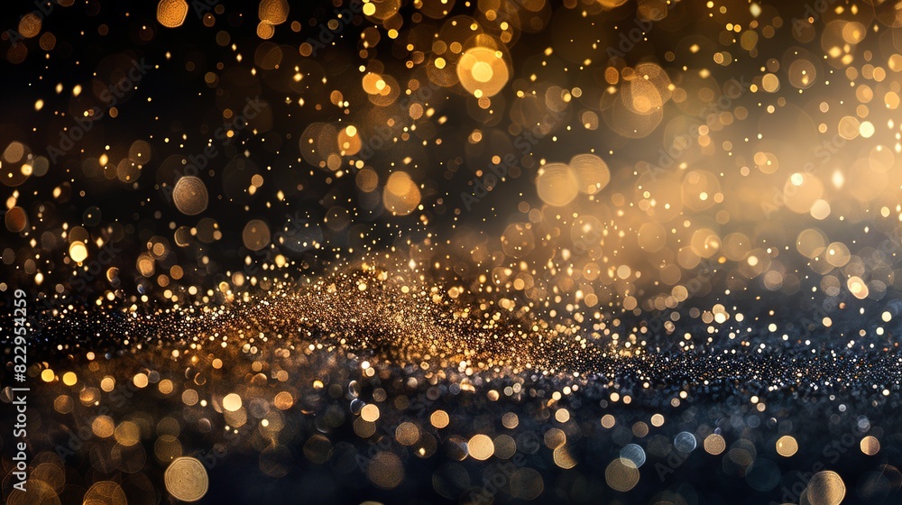 Naklejka premium Black background with gold sparkles and glitter