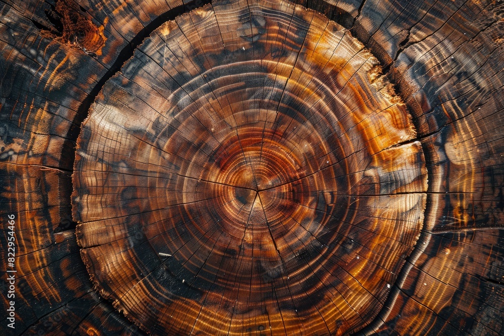 Wood stump background. Round felled tree with annual rings as wood texture - generative ai Wood stump background. Round felled tree with annual rings as wood texture - generative ai