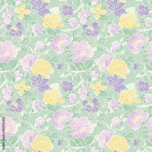 Wallpaper Mural Floral variety color, form natural, seamless fabric pattern. Torontodigital.ca