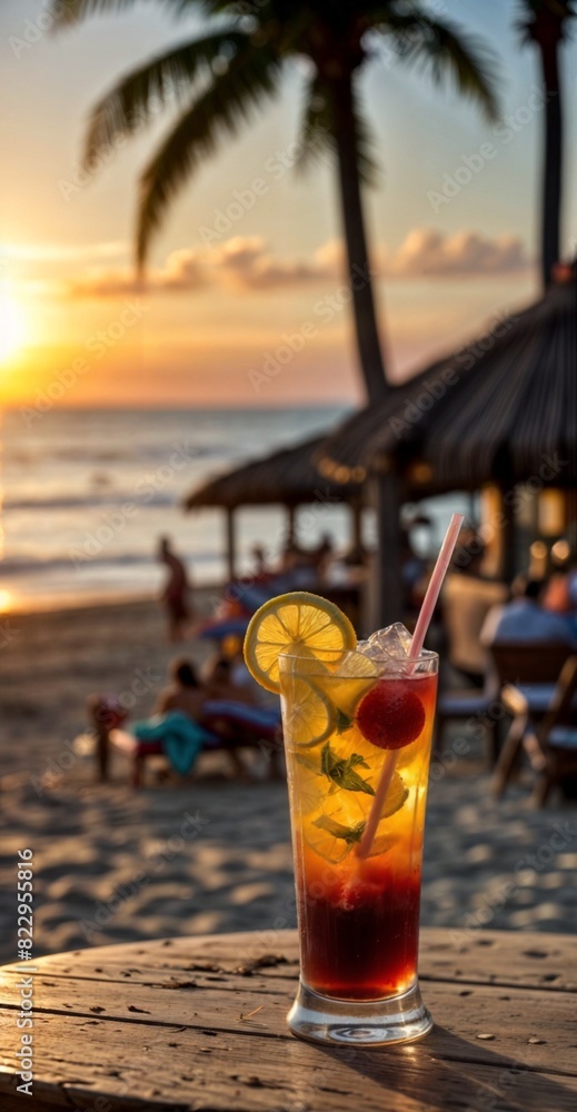 Drink cocktail summer tropical sunny beach drink bar at sunset Drink cocktail summer tropical sunny beach drink bar at sunset