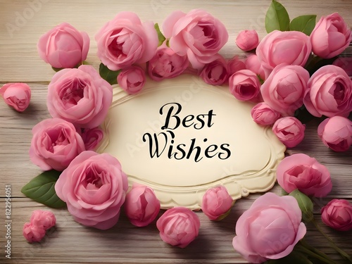 pink roses with card and best wishes text 