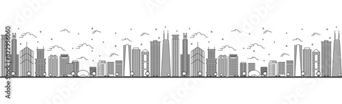 Seamless pattern with outline Chicago Illinois City Skyline. Modern Buildings Isolated on White. Chicago Cityscape with Landmarks.