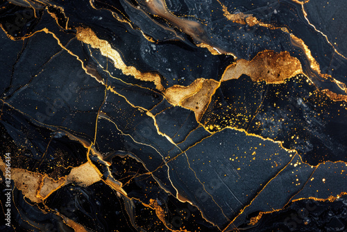 A closeup of black marble with golden veins, showcasing the intricate patterns and textures. Created with Ai © Raymond