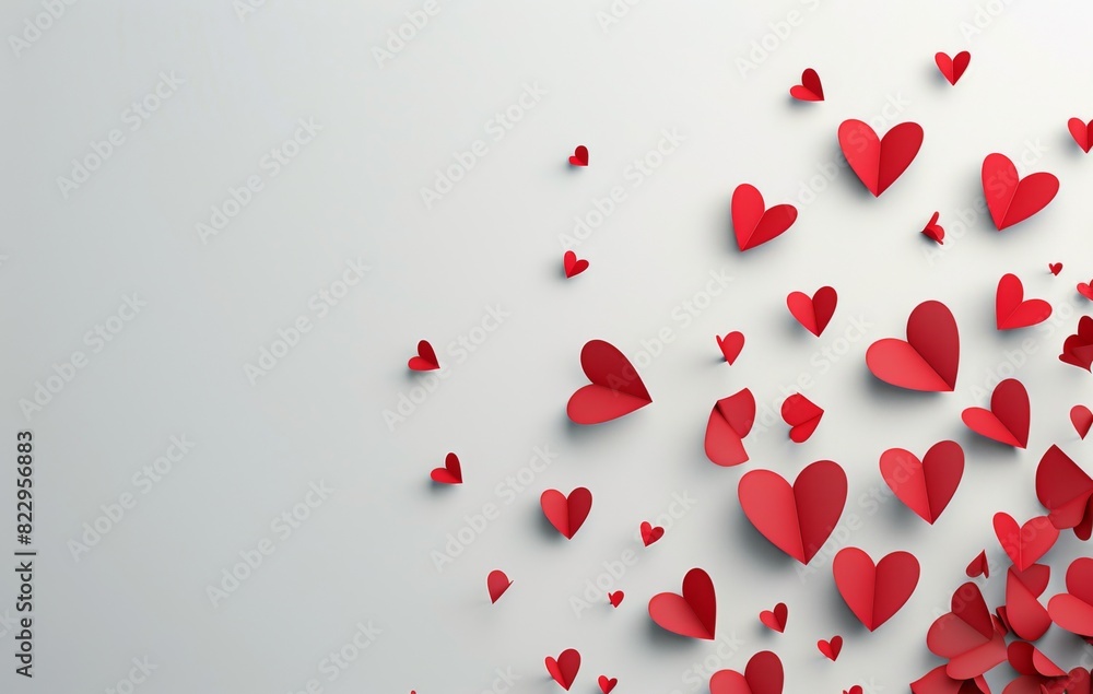 Romantic Red Paper Hearts Falling on white background Romantic Red Paper Hearts Falling on white background