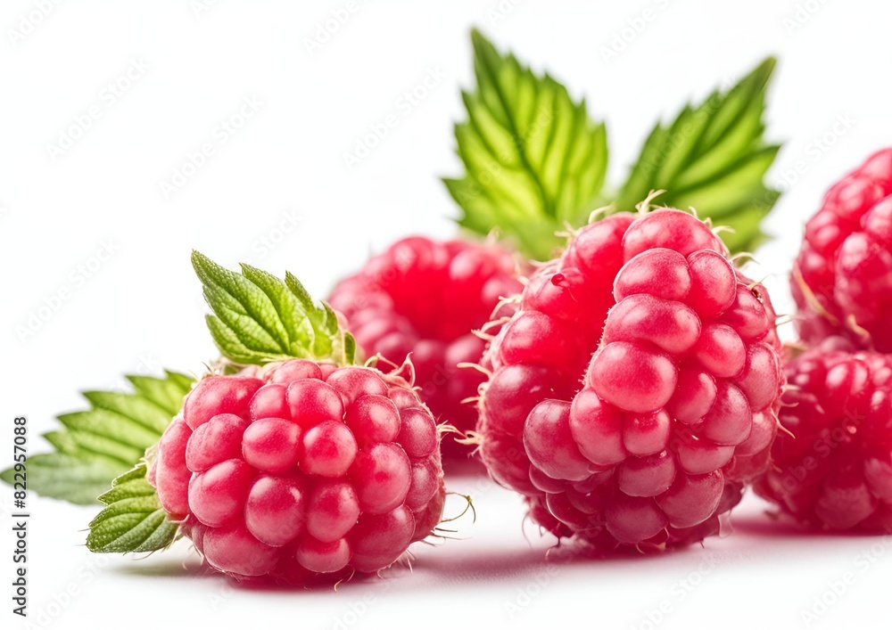 A set of raspberries isolated on a white background with a clipping path. A set of raspberries isolated on a white background with a clipping path.