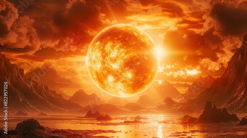 An exoplanet in the habitable zone of a red dwarf star, with potential for life, photo
