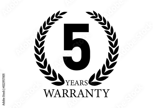 5 Years Warranty. Warranty Sign. Vector Illustration Isolated on White Background. 