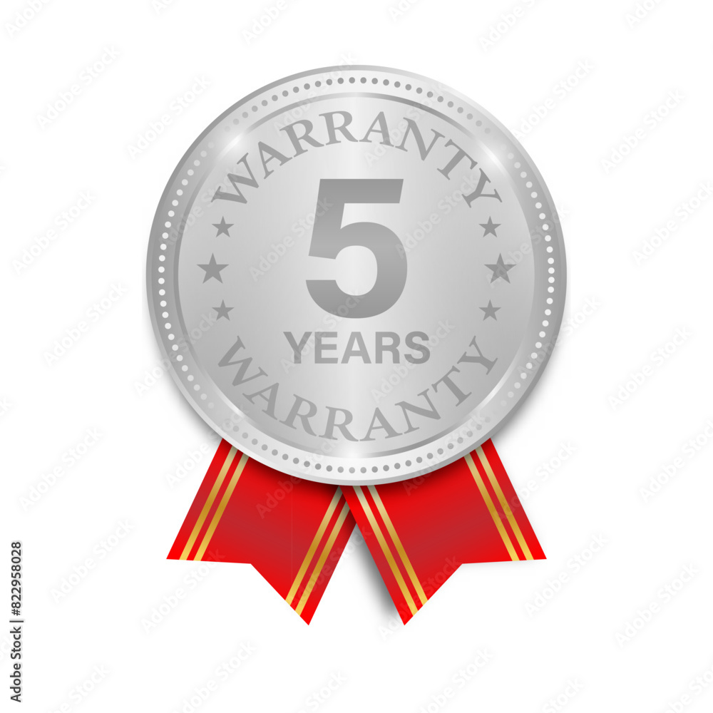 5 Years Warranty. Warranty Sign. Vector Illustration Isolated on White Background. 5 Years Warranty. Warranty Sign. Vector Illustration Isolated on White Background.