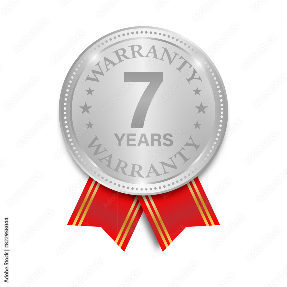 7 Years Warranty. Warranty Sign. Vector Illustration Isolated on White Background. 7 Years Warranty. Warranty Sign. Vector Illustration Isolated on White Background.