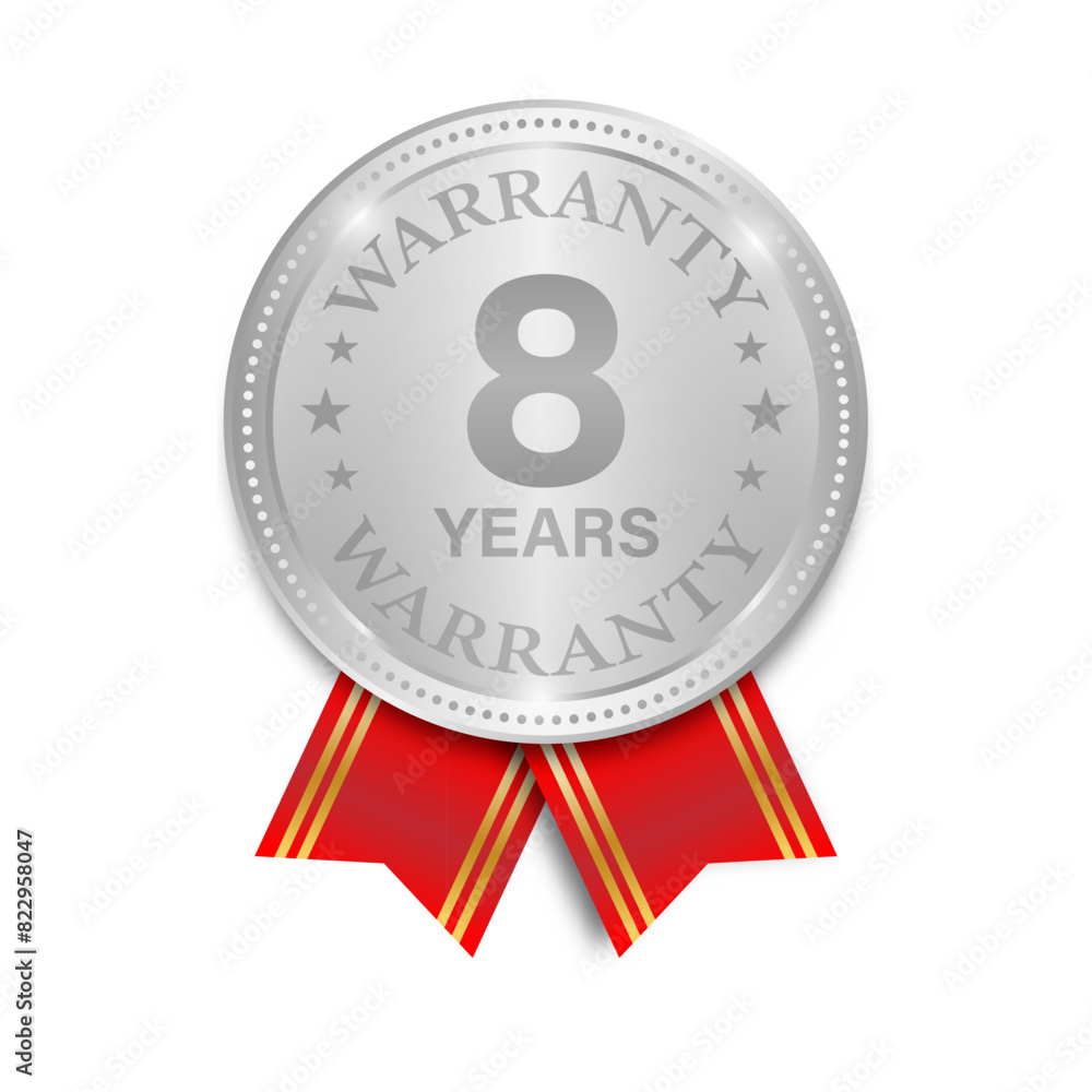 8 Years Warranty. Warranty Sign. Vector Illustration Isolated on White Background. 8 Years Warranty. Warranty Sign. Vector Illustration Isolated on White Background.