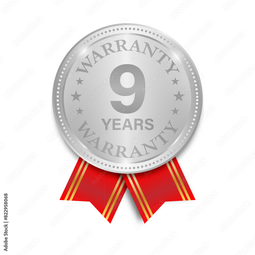 9 Years Warranty. Warranty Sign. Vector Illustration Isolated on White Background. 9 Years Warranty. Warranty Sign. Vector Illustration Isolated on White Background.