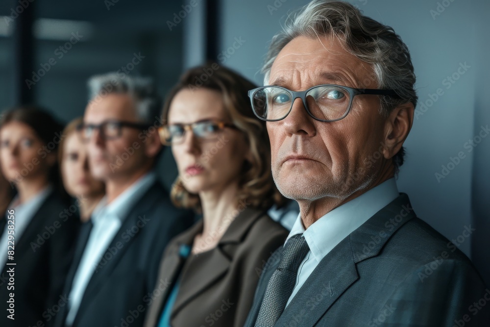 Portrait of a senior businessman standing in front of his team. Portrait of a senior businessman standing in front of his team.