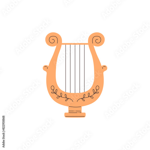 Antique Greek harp icon, ancient Lyra stringed musical instrument flat vector isolated, vintage classical music symbol