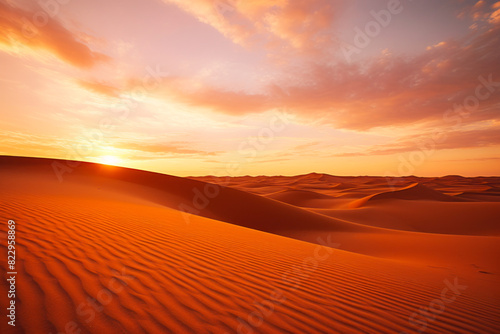 Sunset over desert with lone tree in the foreground.