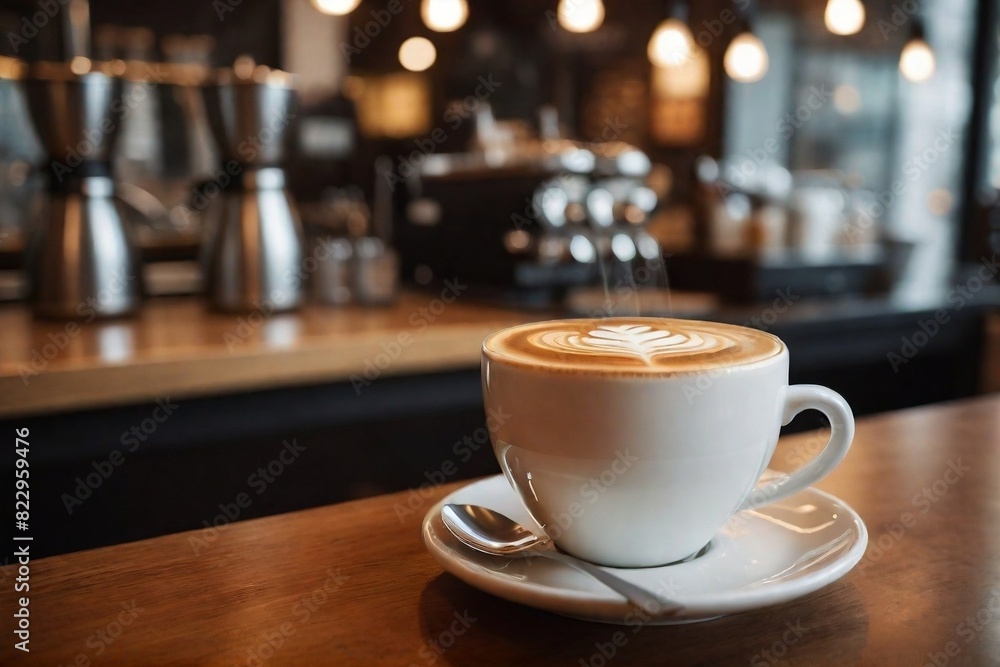 Freshly brewed coffee with latte art in a cozy cafe, selective focus, blurred background with copy space. Freshly brewed coffee with latte art in a cozy cafe, selective focus, blurred background with copy space.