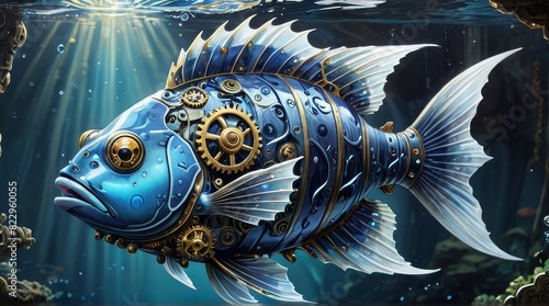 Enigmatic Aquatic Marvel: A Stunning Steampunk Fish Portrait