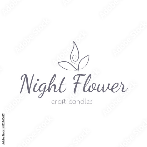 oneline art logo for business of handmade candles, flowers, bed linen, fragrances, ecology. stylized logo 3 leaf design reminiscent of a flower or flame