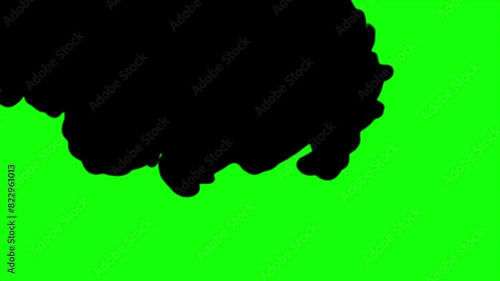 Silhouette of Black ink dropped into water on green background. Green Screen for composition and presentation. Silhouette of Black ink dropped into water on green background. Green Screen for composition and presentation.