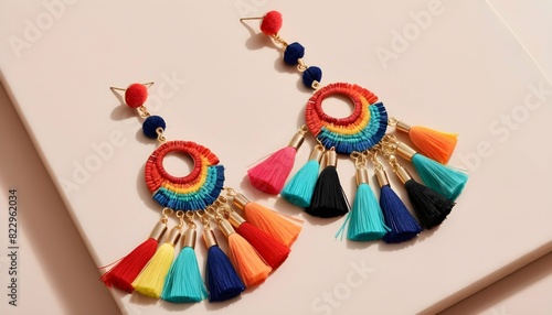 A Pair Of Drop Earrings Featuring Vibrant Tassel F Upscaled 3 photo