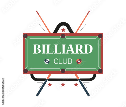 Flat cartoon pool table design with top view. Logo for a club or casino.