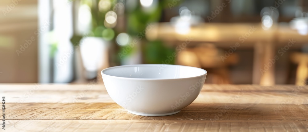 White ceramic bowl with a bright interior on a wooden table, minimalism, clean White ceramic bowl with a bright interior on a wooden table, minimalism, clean