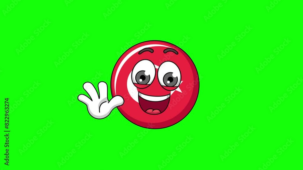 Waving hand animation of a flag of turkey cartoon, mascot character on green screen Waving hand animation of a flag of turkey cartoon, mascot character on green screen