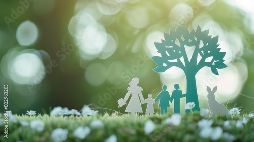 A paper cutout family under a tree with a deer nearby, representing the security and peace of mind insurance provides, ensuring a safe and stable environment for loved ones