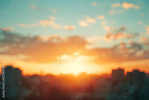 A blurred sunset over the horizon in the city   casting warm hues across the sky. Generative Ai