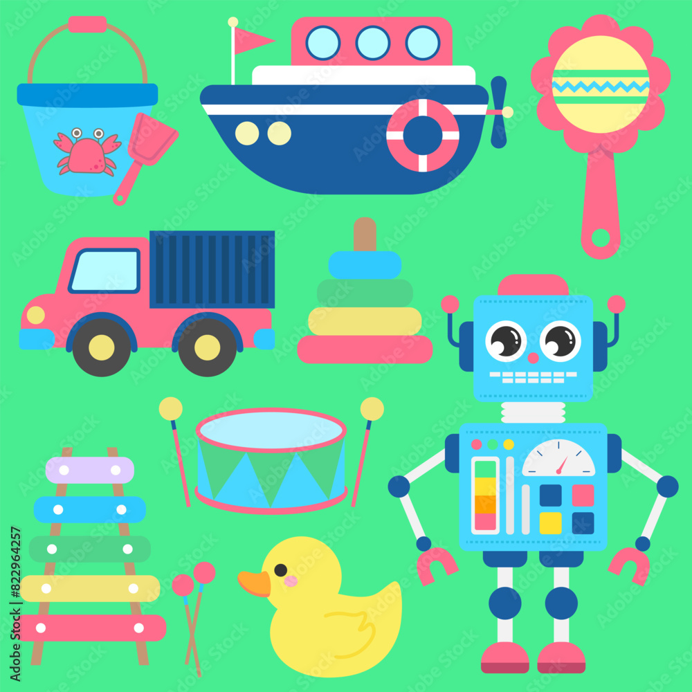 Naklejka premium cute sweet hand drawn colorful toys for kid illustration