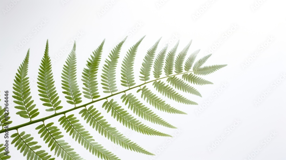 a lush fern frond on  white backdrop 