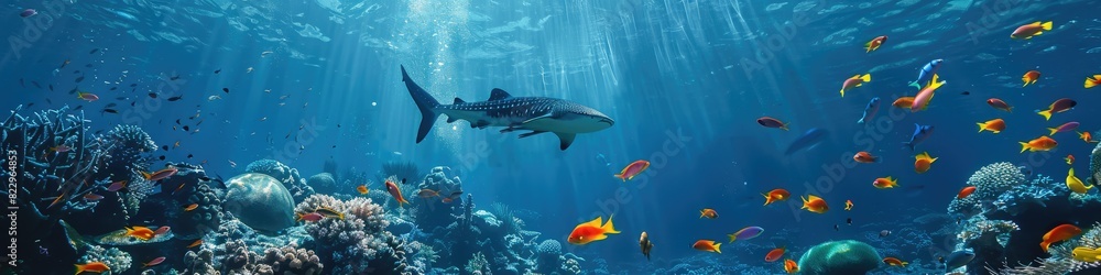 Obraz premium Ocean Marine Life. Stunning Coral Reef with a Variety of Tropical Fish and Majestic Marine Animals