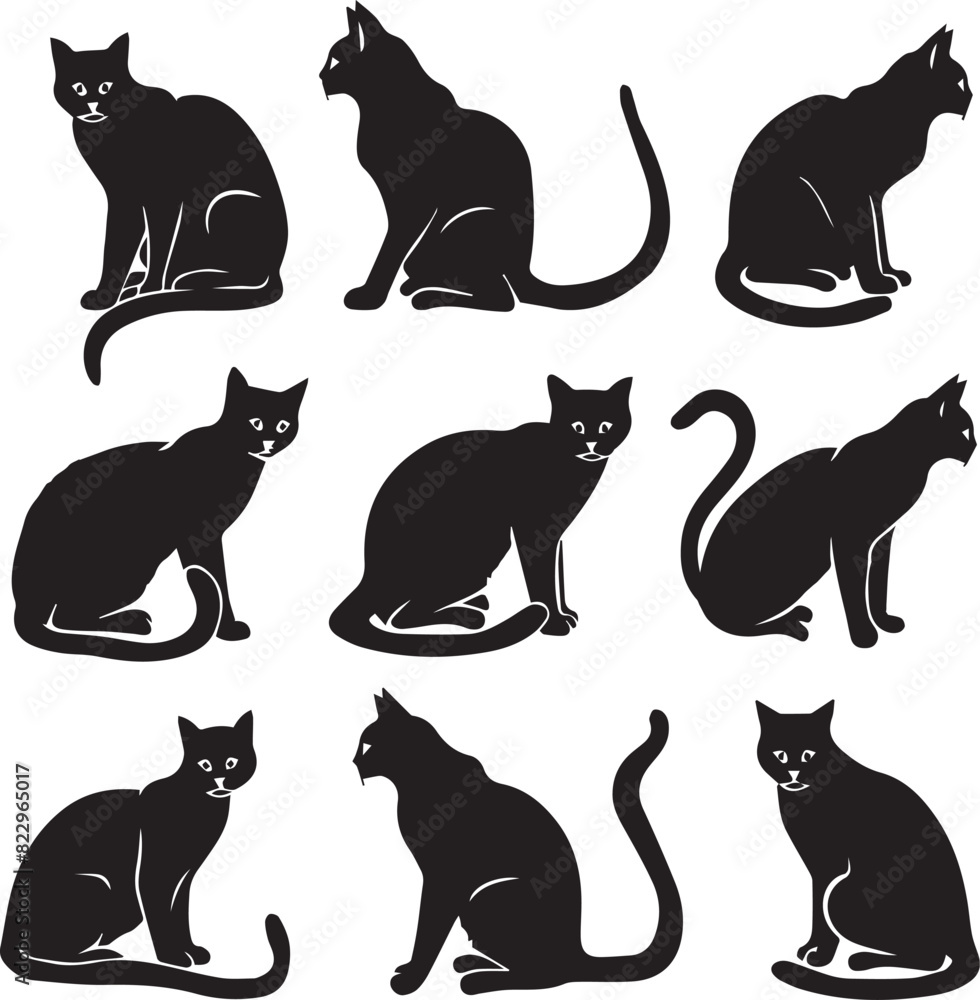 Cat collection black silhouettes 