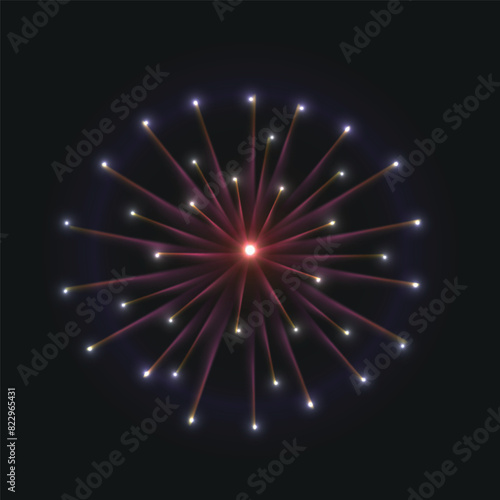 Firework pictograms black background. Festive patterned firework bursting in various shapes sparkling pictograms black background abstract vector isolated illustration