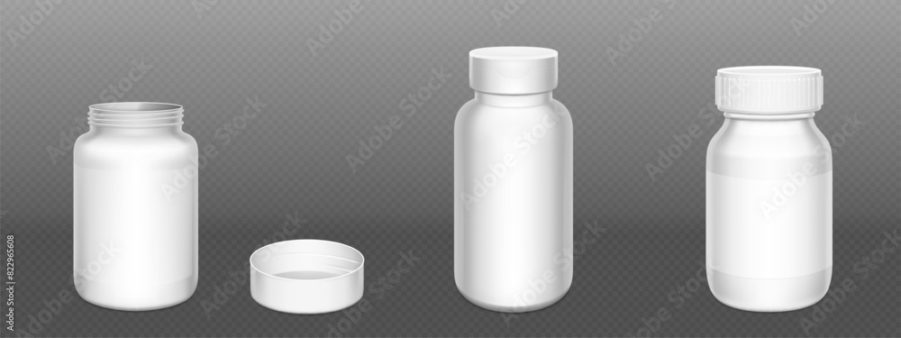 3d white plastic pill bottle. Supplement container package mockup. Medicine jar for capsule, drug, protein or aspirin with empty prescription label template and lid. Pharmaceutical pack mock up 3d white plastic pill bottle. Supplement container package mockup. Medicine jar for capsule, drug, protein or aspirin with empty prescription label template and lid. Pharmaceutical pack mock up