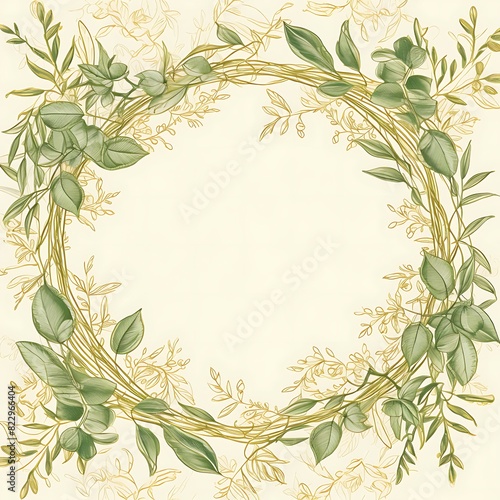 a free vintage hand drawn frame for a wedding invitation, in the style of light green and green. Generative Ai