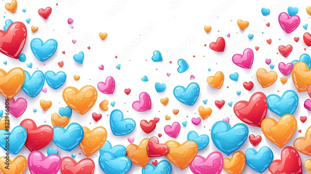 Colorful cartoon hearts on a white background