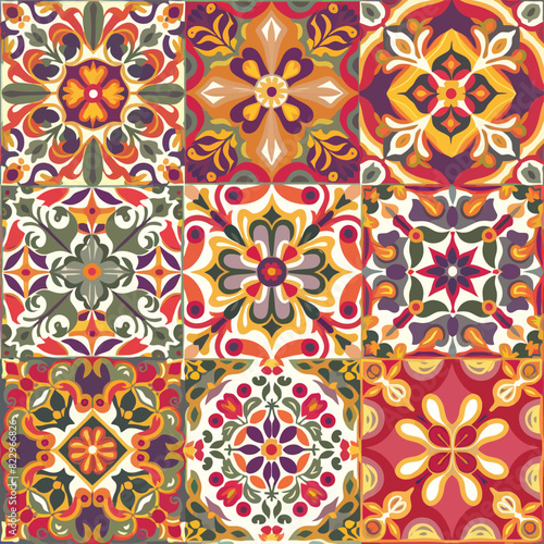 2d vector illustration colorful vintage Seamless hi res Portuguese tiles abstract Artwork 