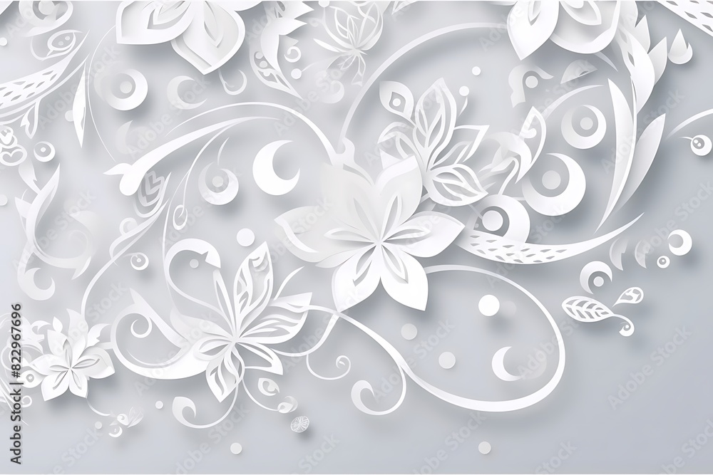 a white background with floral motifs, in the style paper cut art, spirals and curves. Generative Ai a white background with floral motifs, in the style paper cut art, spirals and curves. Generative Ai