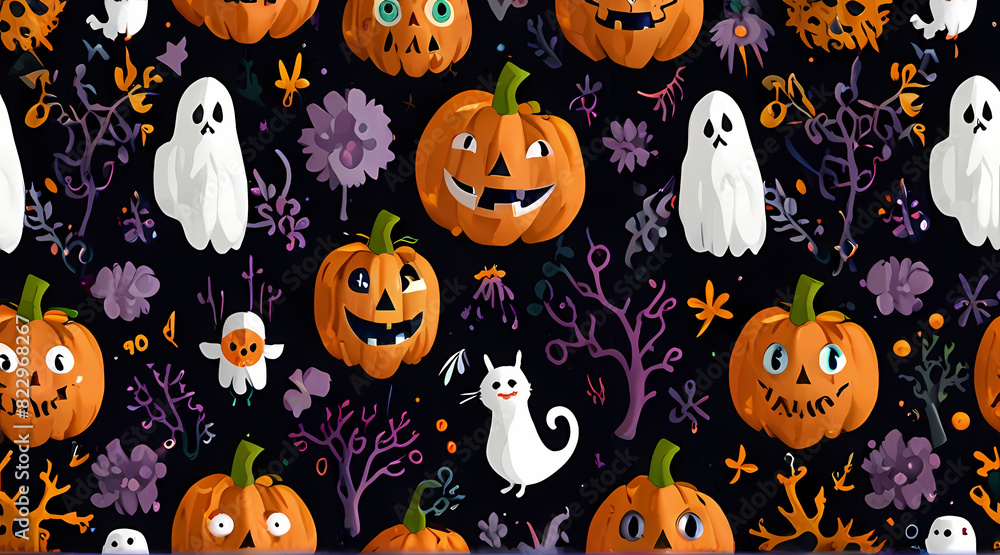 Halloween Pumpkin Head and Ghost Pattern Theme Halloween Pumpkin Head and Ghost Pattern Theme