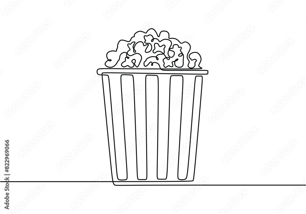 one continuous line drawing of popcorn isolated on white background. Fast Food minimalism concept. one continuous line drawing of popcorn isolated on white background. Fast Food minimalism concept.