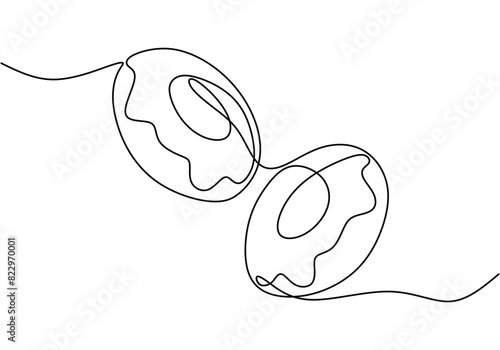 one continuous line drawing of two delicious donuts isolated on white background vector illustration