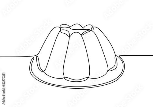 Continuous one line drawing of sweet pudding. Dessert concept isolated on white background.