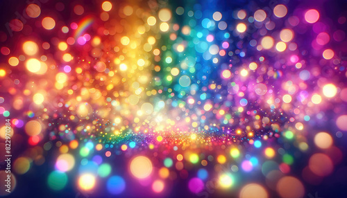 Festive Background with Rainbow Bokeh Lights - A festive background filled with softly glowing bokeh lights in rainbow colors, creating a warm and celebratory atmosphere.
