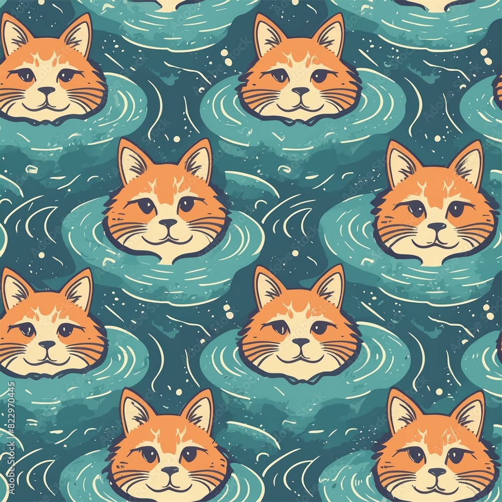Obraz premium Cat in Water - Seamless pattern for repeating.