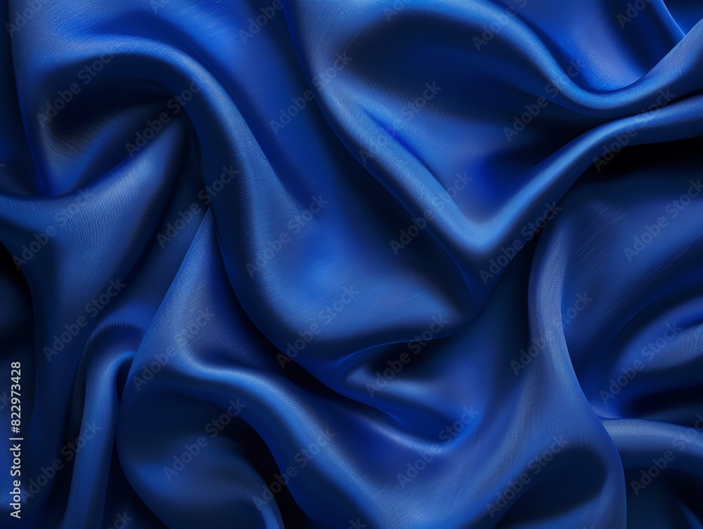 Fototapeta premium Luxurious blue satin fabric with soft folds and rich texture, creating an elegant and smooth background or design element.