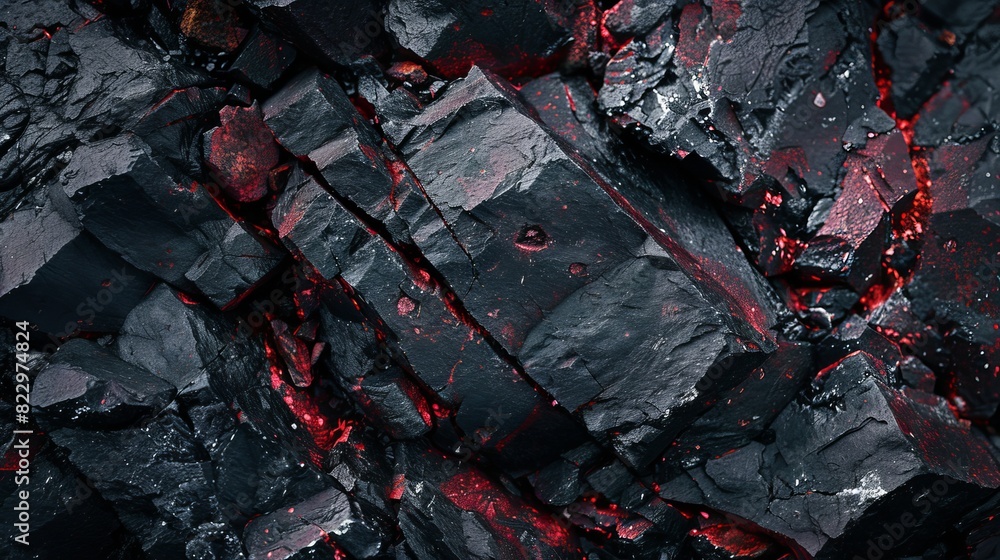 A macro photograph of rocks with ruby-colored blotches, featuring a dark palette and contrasting lighting. A macro photograph of rocks with ruby-colored blotches, featuring a dark palette and contrasting lighting.