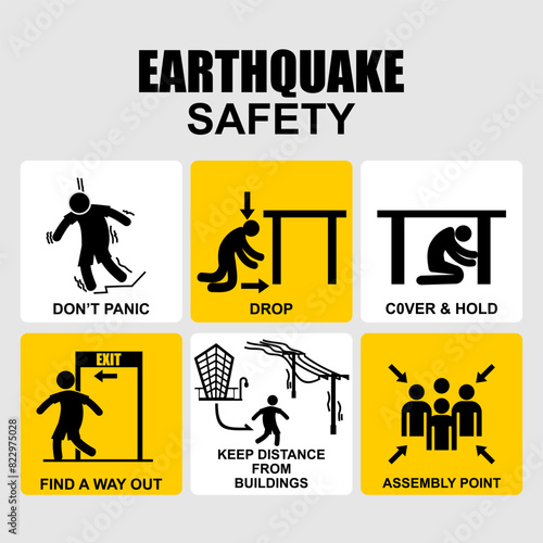 Earthquake safety, sign information vector