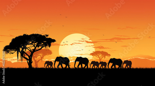 The vector illustration depicted a herd of wild animals in silhouette, their black forms standing majestically against the grass, capturing the essence of wildlife in nature.