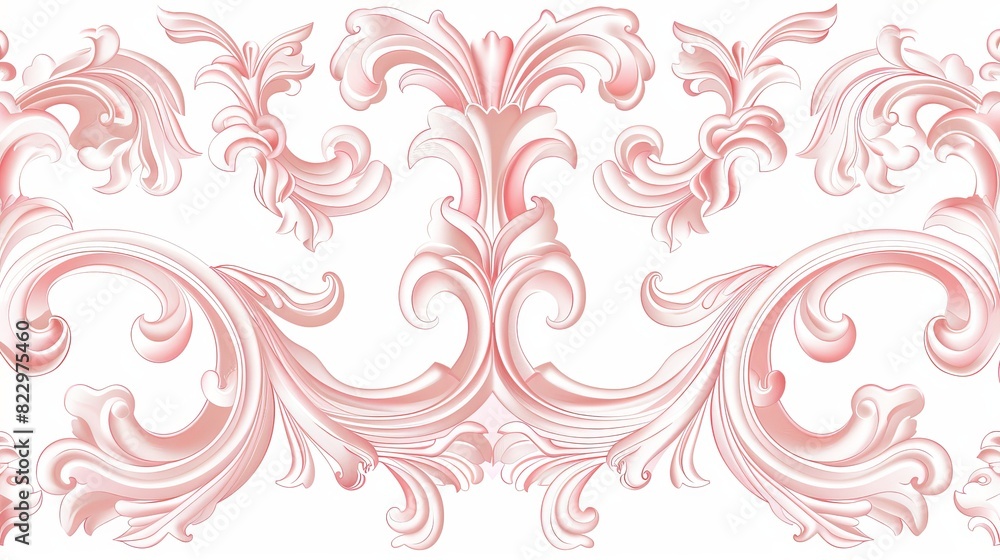 Vector-style flat design featuring pink baroque scrolls on a white background Vector-style flat design featuring pink baroque scrolls on a white background